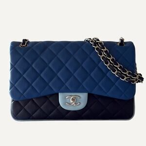 Chanel Jumbo Classic Double Flap Tricolor Blue Lambskin Bag
